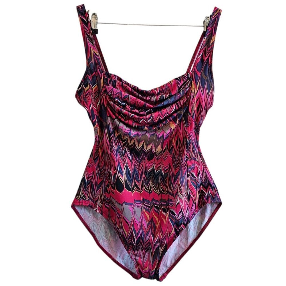Calvin Klein Vibrant Geoprint Ruched Bust One Piece Flattering Swimsuit 16